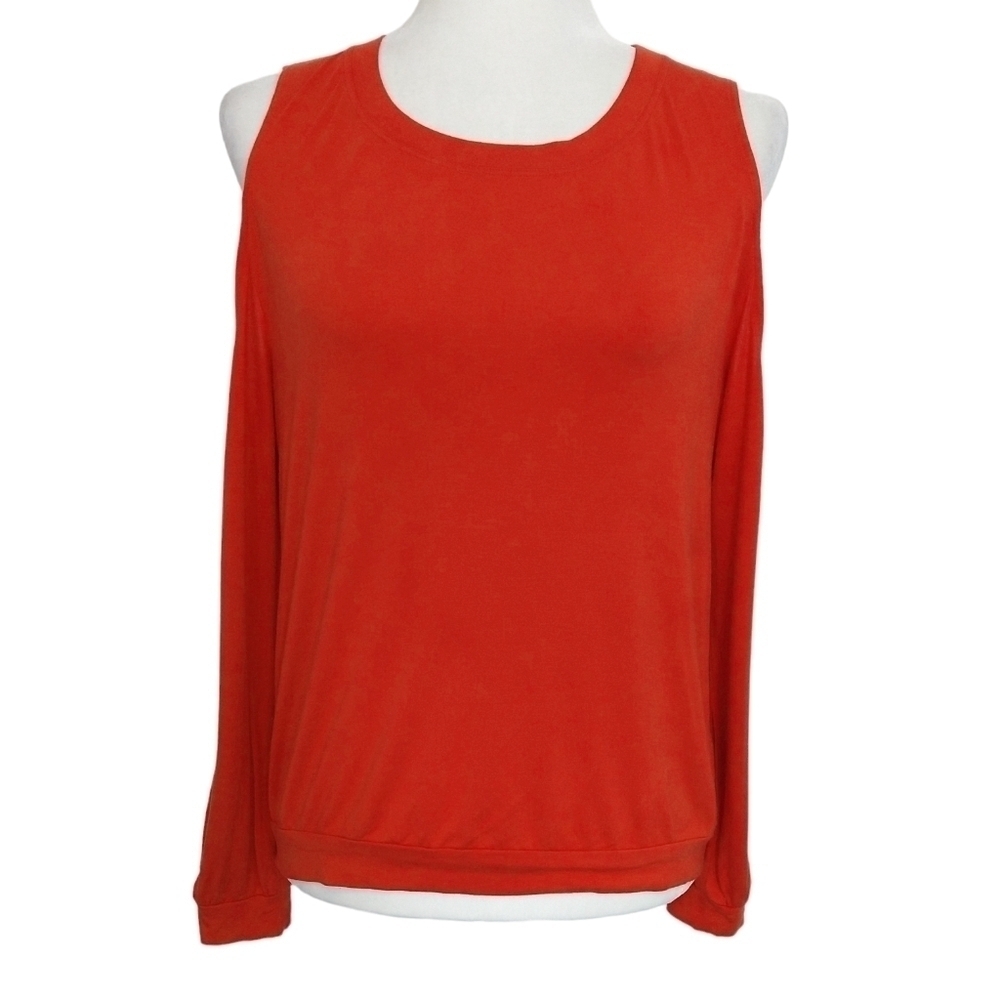 Trina Turk Vibrant Orange Cold Shoulder Long Sleeve Blouse Colorful Stretchy